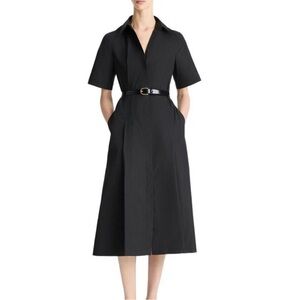Black Short-Sleeve Shirt Dress with Belt